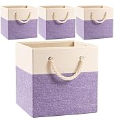 PRANDOM Large Foldable Cube Storage Bins 13x13 inch [4-Pack] Fabric Linen Storage Baskets Cubes D...