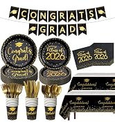 MASHAN 354Pcs Black and Gold Graduation Decorations Set,2026 Graduation Party Supplies Serves 50,...
