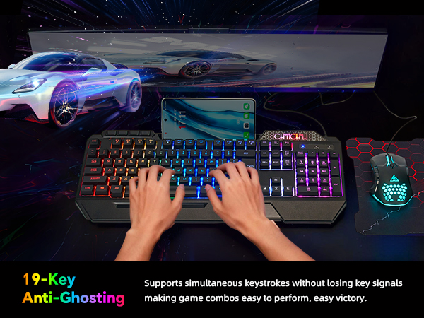 Gaming Keyboard and Mouse with 19 keys Anti-Ghosting gaming set for PC Gamer Xbox PS4 PS5 Users