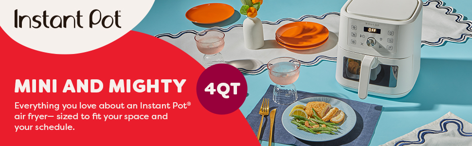 Instant Pot mini air fryer turned off with chicken codon bleu in front of it