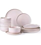 TheTerra Ceramic Dinnerware Sets for 4, 12 Pieces Handmade Reactive Glaze Plates and Bowls Set, S...