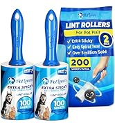 PetLovers Extra Sticky Lint Roller Value Set 200 Sheets for Pet Hair Removal, Dog and Cat Lint Re...