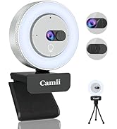 Camii 2K Webcam, Webcam for PC with HD Ring Light and Privacy Cover, Noise Reduction Microphone, ...
