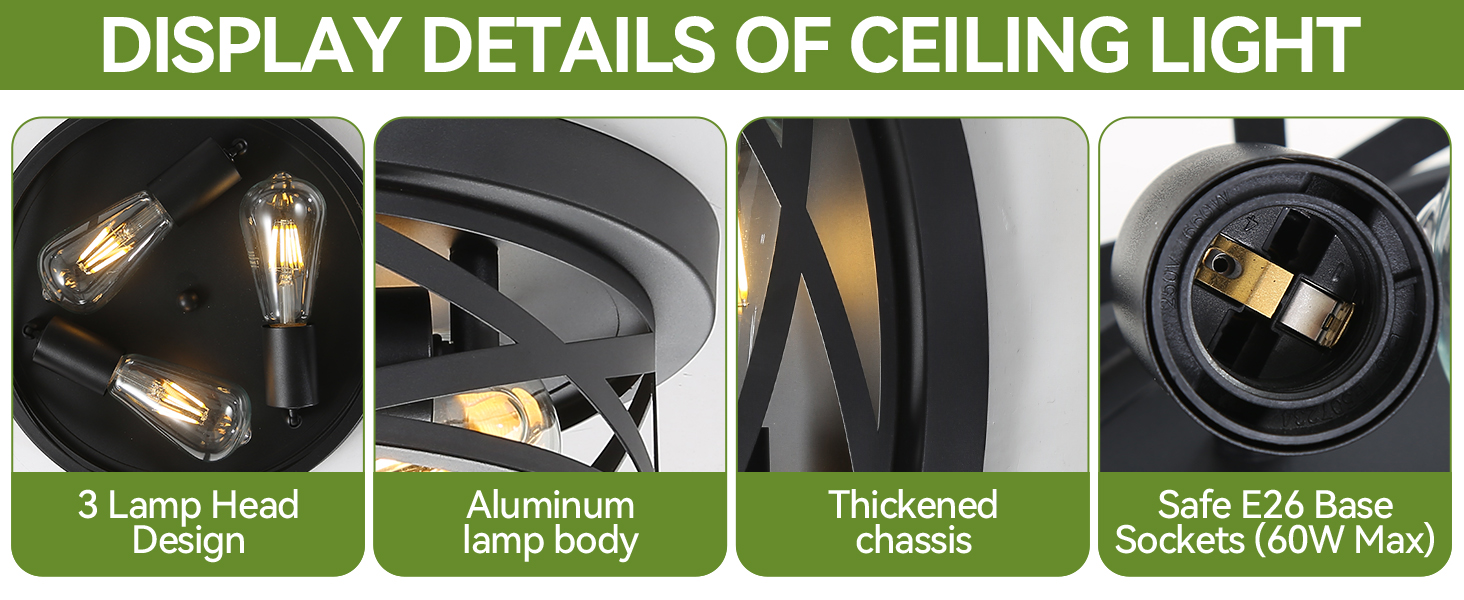 Black Flush Mount Ceiling Light Fixtures