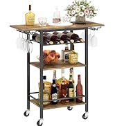 LAATOOREE Bar Cart, Home Bar Serving Cart, 3 Tier Mobile Drink Beverage Cart, Rolling Kitchen She...