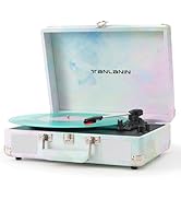 Watercolor Vinyl Record Player with Treble &amp; Bass Control, Vintage 3-Speed Bluetooth Suitcase Por...