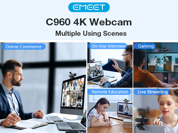 EMEET 4K webcam for multiple using scenes