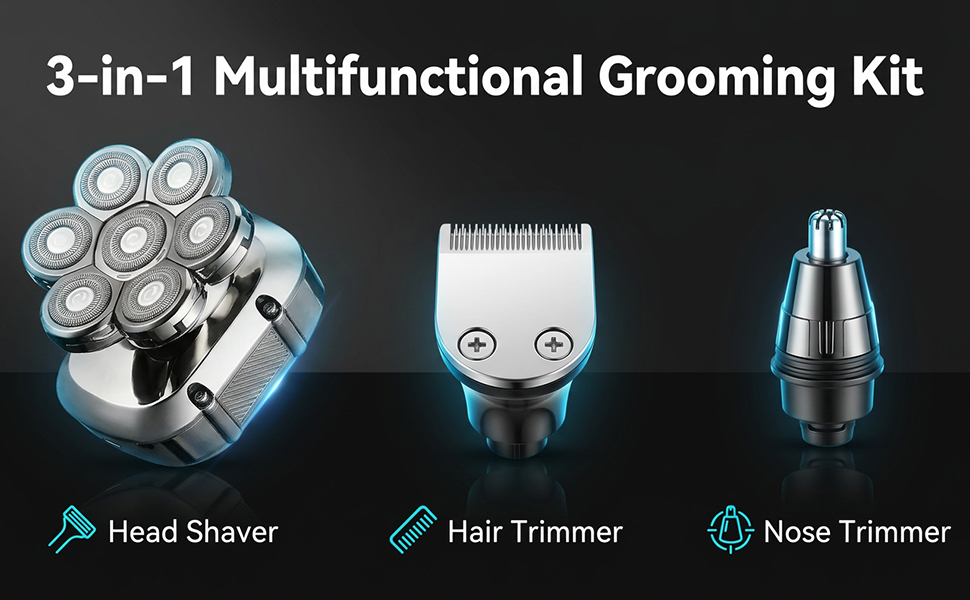 3-in-1 Electric 7D Head Shavers for Bald Men