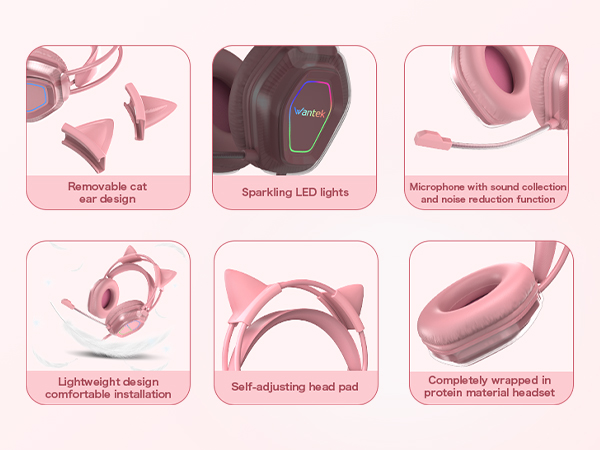 Cute Cat-Ear Gaming Headset 50mm Drivers Noise-Cancelling Mic 3.5mm Wired Stylish Lightweight Design
