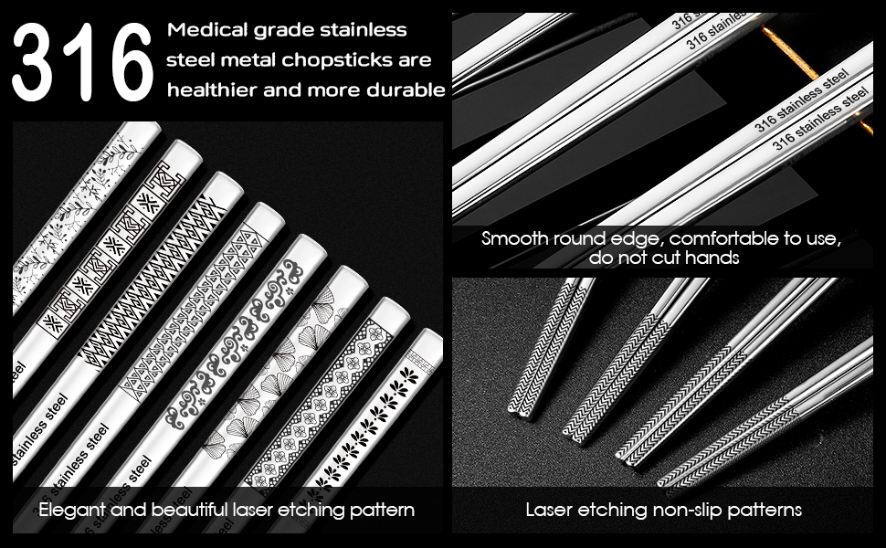 18/10 stainless steel 8 pairs chopsticks