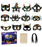 OHOME Halloween Games - 24 PCS Rainbow Scratch Mask | Kids Halloween Crafts Treats Toys Gifts - M...