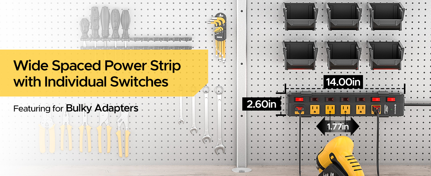 power strip with individual switches, surge protector power strip