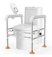 Emergency Alert Toilet Safety Rails for Seniors (665lbs), Adjustable LED Toilet Frame with Call B...