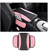 Leather Car Center Console Cover with Side Pockets,Stylish Car Decorations Interior Armrest Cover...