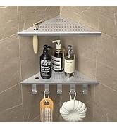Bernkot Grout in Shower Shelves with Hooks, 304 Stainless Steel Corner Bathroom Shelf for Tiled W...