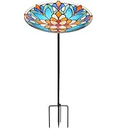 DREAM GARDEN Glass Bird Baths for Outdoors, Garden Birdbaths Outside Birdfeeder with Metal Stake ...