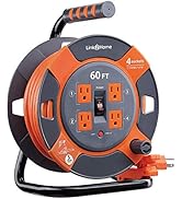 Link 2 Home Cord Reel Extension Cord 4 Power Outlets – 14 AWG SJTW Cable. Heavy Duty High Visibil...