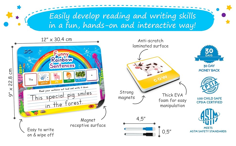 sentence building magnets, reading games for kindergarten, first grade reading games
