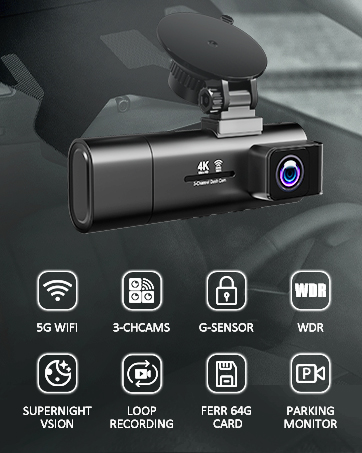 Three Way Triple Car Dash Camera