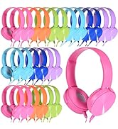 Wensdo Bulk Headphones 24 Pack for Classroom, Wholesale Multi Colored Student Comfy Swivel Earpho...