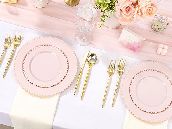 pink plastic plates