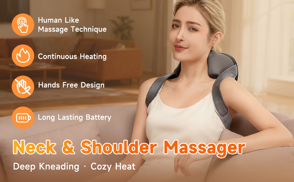 Neck Massager with Heat – Portable Shiatsu Neck &amp;amp; Shoulder Massager,Deep Tissue Electric Massage