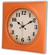 Alarllok Orange Retro Wall Clocks Battery Operated 12 Inch- 1950s Style Square Vintage Clock for ...