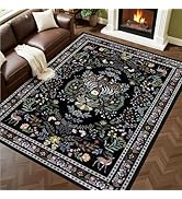 6x9 Area Rugs Living Room Rug: Vintage Washable Rug Floral Soft Carpet Indoor Floor Non-Slip Boho...