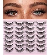 False Eyelashes 14mm Faux 3D Mink Lashes Natural Look Cat Eye Wispy Lashes Pack by Kiromiro, 14 P...
