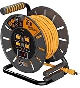 Masterplug 75ft Cord Reel, Extension Lead with Winding Handle, Safety Overload Circuit Breaker an...