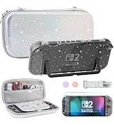 FUNDIARY Travel Carrying Case for Nintendo Switch 2 with Silver Glitter Design, Portable Accessor...