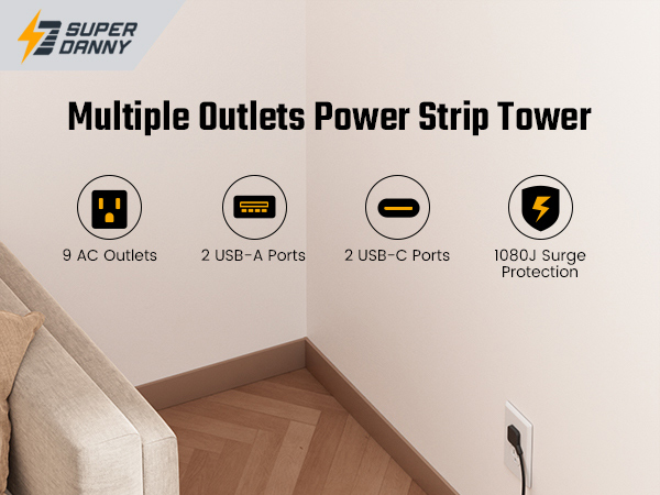 6.5ft extension cord power strip tower 