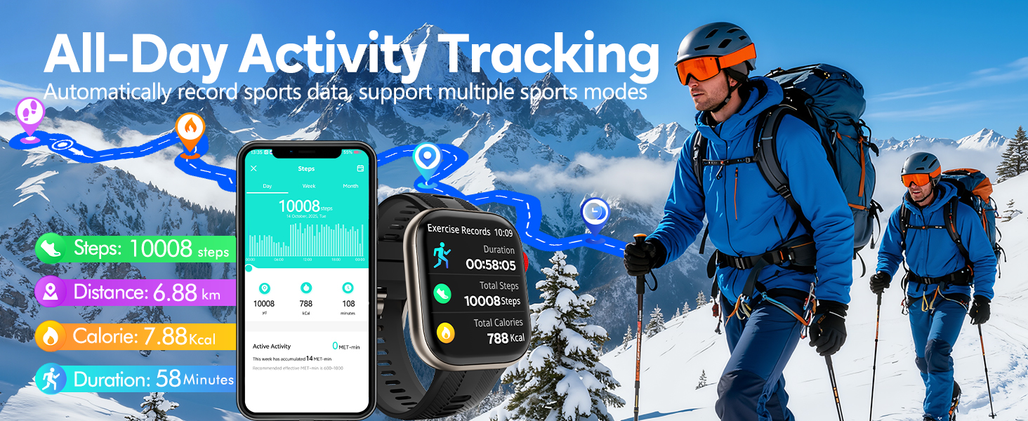 All-Day Activity Tracking Automatically record sports data support multiple sports modes