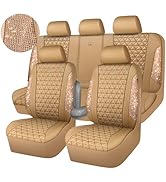 CAR PASS Bling Diamond Beige Leather Car Seat Covers Full Sets Interior Set, Waterproof Shining G...
