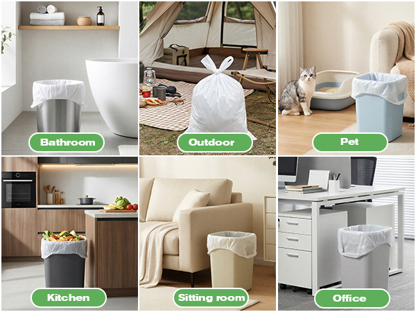 Office Kitchen Car Bathroom Small Trash Bags with Handles
