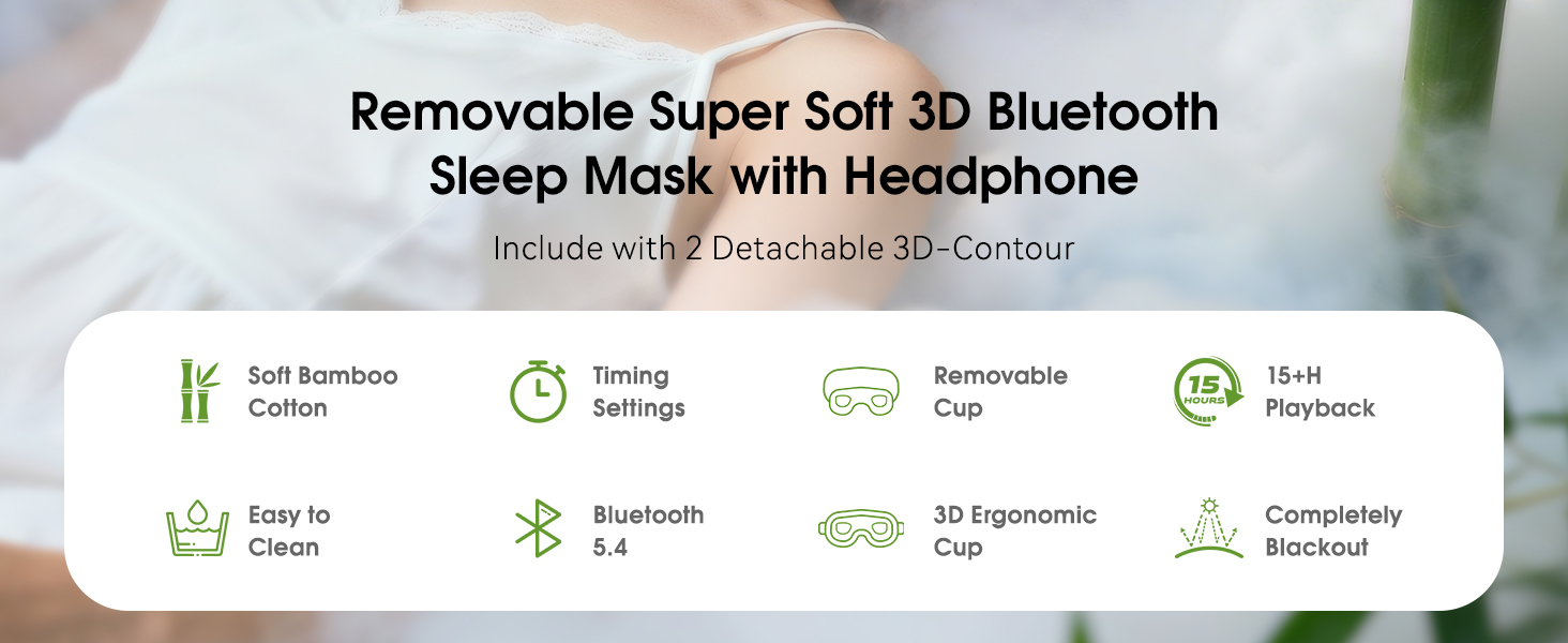 Timing Sleeping Headphones for Side Sleepers, Wireless Music Eye Mask Speakers for Men