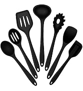 E-far Silicone Cooking Utensils Set, 7-Piece Black Heat Resistant Kitchen Utensils Set, Kitchen N...