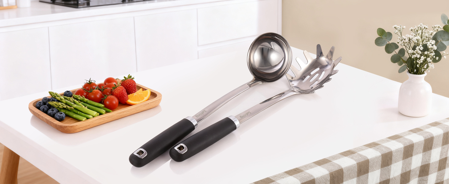 Stainless Steel Soup Ladle and Spaghetti Spoon Set