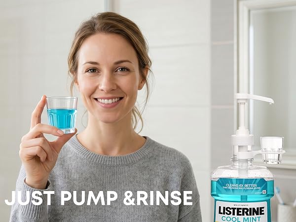 Dispenser Pumps for Listerine 1 or 1.5 Liter Mouthwash Bottles with Cup Holders