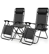 MoNiBloom Table and Patio Chairs Set of 3, Outdoor Adjustable Zero Gravity Folding Breathable Mes...