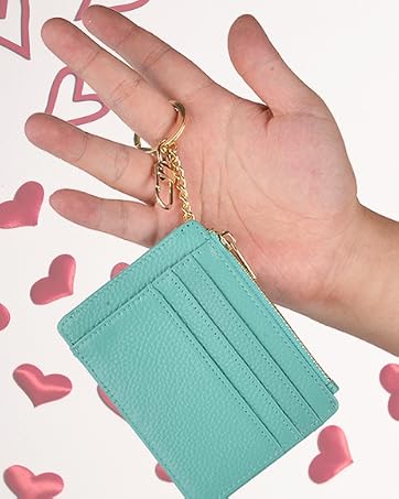 woogwin Womens Slim RFID Credit Card Holder Mini Front Pocket Wallet Coin Purse Keychain