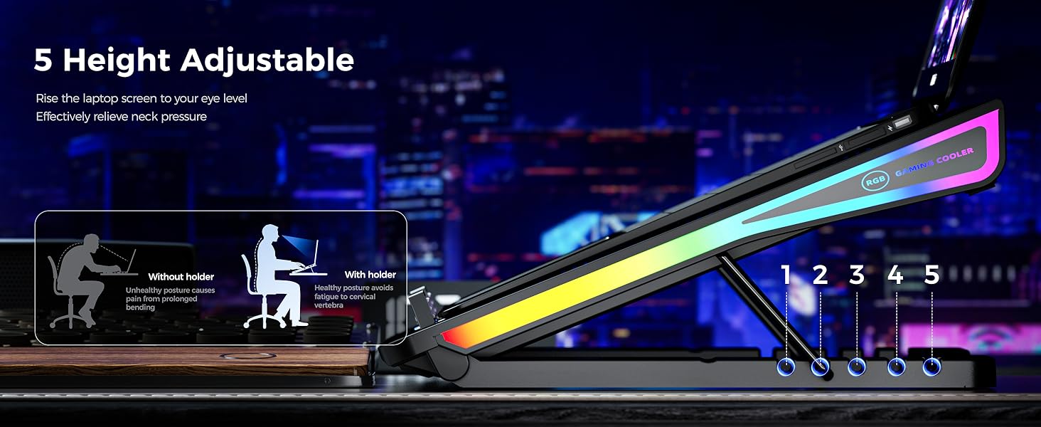 5 height adjustment laptop fan