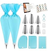 Kootek 15Pcs Piping Bags and Tips Set with Ebook, Frosting Piping Kit with 6 Icing Tips, 2 Pastry...