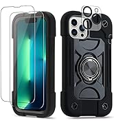 Cookiver for iPhone 13 Pro Max Case 6.7 Inch with Ring Stand, with 2 Pack Glass Screen Protector ...
