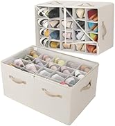 TOPIA HOME Shoe Organizer for Closet 2 Pack, Foldable Shoe Box with Adjustable Divider and Clear ...