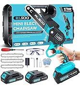 RLSOO Mini Chainsaw 6 Inch Cordless, Battery Powered Electric Chainsaw with 2 Batteries and 3 Cha...