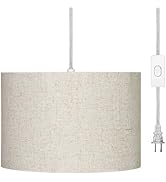DEWENWILS Plug in Pendant Light, Hanging Light with 15Ft Clear Cord, On/Off Switch, Beige Linen S...