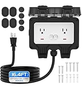 Outdoor Outlet Box with 16.4Ft Extension Cord, NEMA 5-15R, STW 14 AWG, IP66 Waterproof Power Outl...