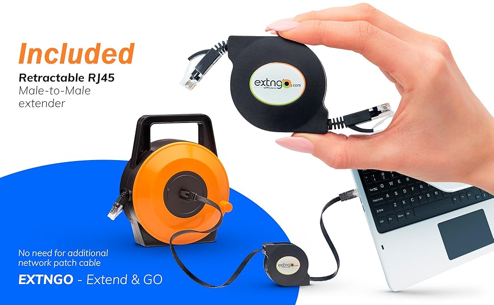 Extngo retractable ethernet long flat lan cable fast thin category extension portable compact travel