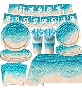 Beach Party Supplies, 142Pcs Ocean Waves Birthday Party Supplies Tableware Set Summer Pool Party ...